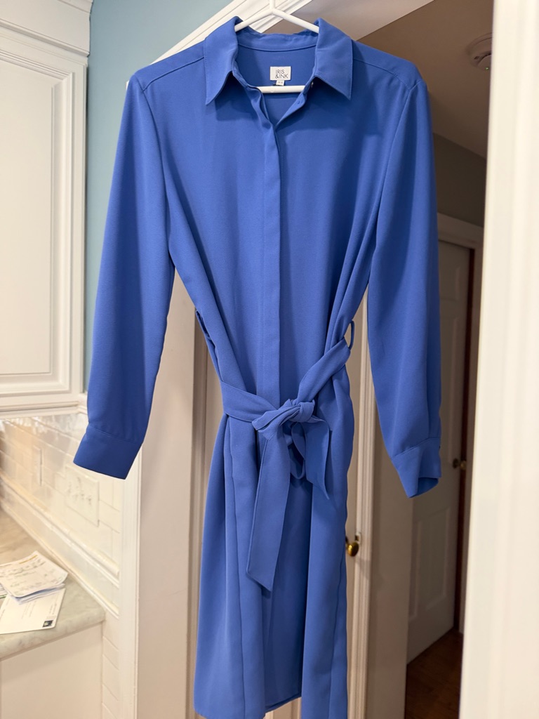 Iris & Ink "Eloise" Belted Crepe Shirt Dress